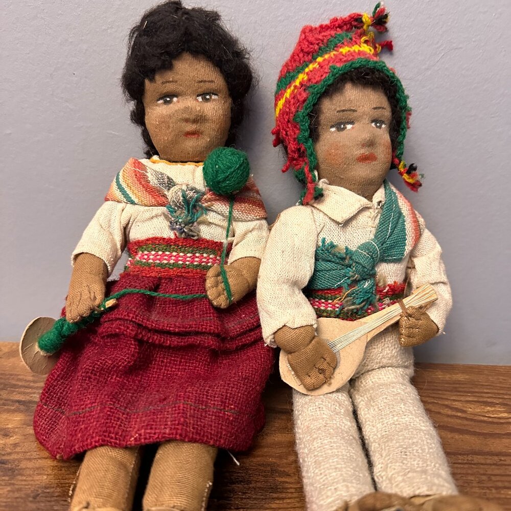 A Pair of Vintage Hand-made Peruvian Folk Dolls